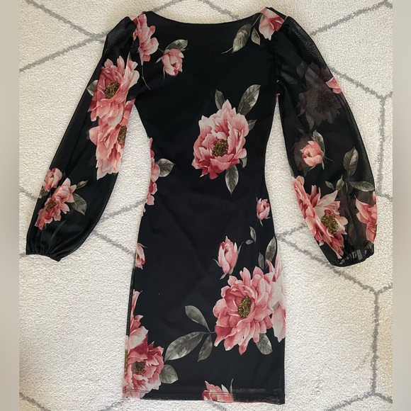 Floral Black Long Sleeve Dress - Picture 2 of 3